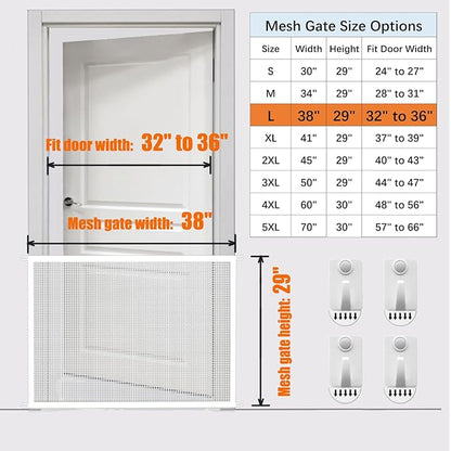 Cupount Mesh Baby & Dog Gate – Fits Openings Up to 36'' Wide, 30'' Tall – Indoor Safety Pet Gate for Stairs & Doorways (White, 30" H x 38" W)