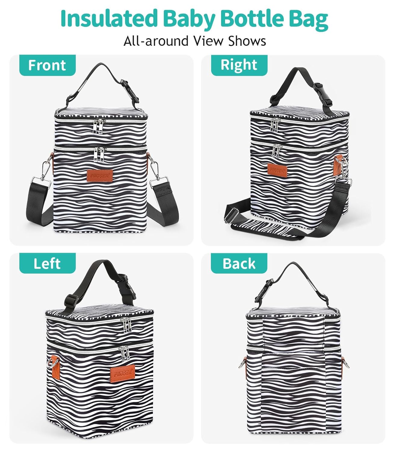 PIIOSER Breastmilk Cooler Bag with Ice Pack Fits 6 Baby Bottles Up to 9 Ounce, Insulated Baby Bottle Tote Bags, Double Layer Waterproof Leak-Proof with Shoulder Strap for Nursing & Working Mom (Grey)