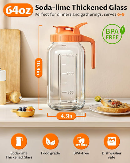 32oz Breast Milk Pitcher with Lid - Airtight Leakproof Glass Storage with Flip Cap & Pour Spout, Wide Mouth 1 Quart Breastmilk Storage Container Breastfeeding Essentials for Breastmilk, Formula, Milk