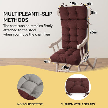 Millsilo Rocking Chair Cushions 3-Piece Set with Neck Pillow, Indoor Rocker Comfortable Tufted Non-Slip Pads with Ties, High-Density Foam Cushion for Adirondack Glider Chair, Orange, 52 x 19 x 4 Inch
