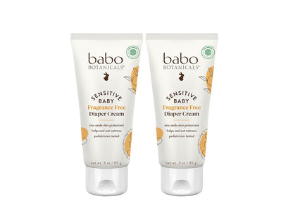 Babo Botanicals Sensitive Baby Fragrance-Free Diaper Cream - 25% Natural Zinc Oxide - Calendula, Shea & Cocoa Butter - EWG Verified - Vegan- From birth on