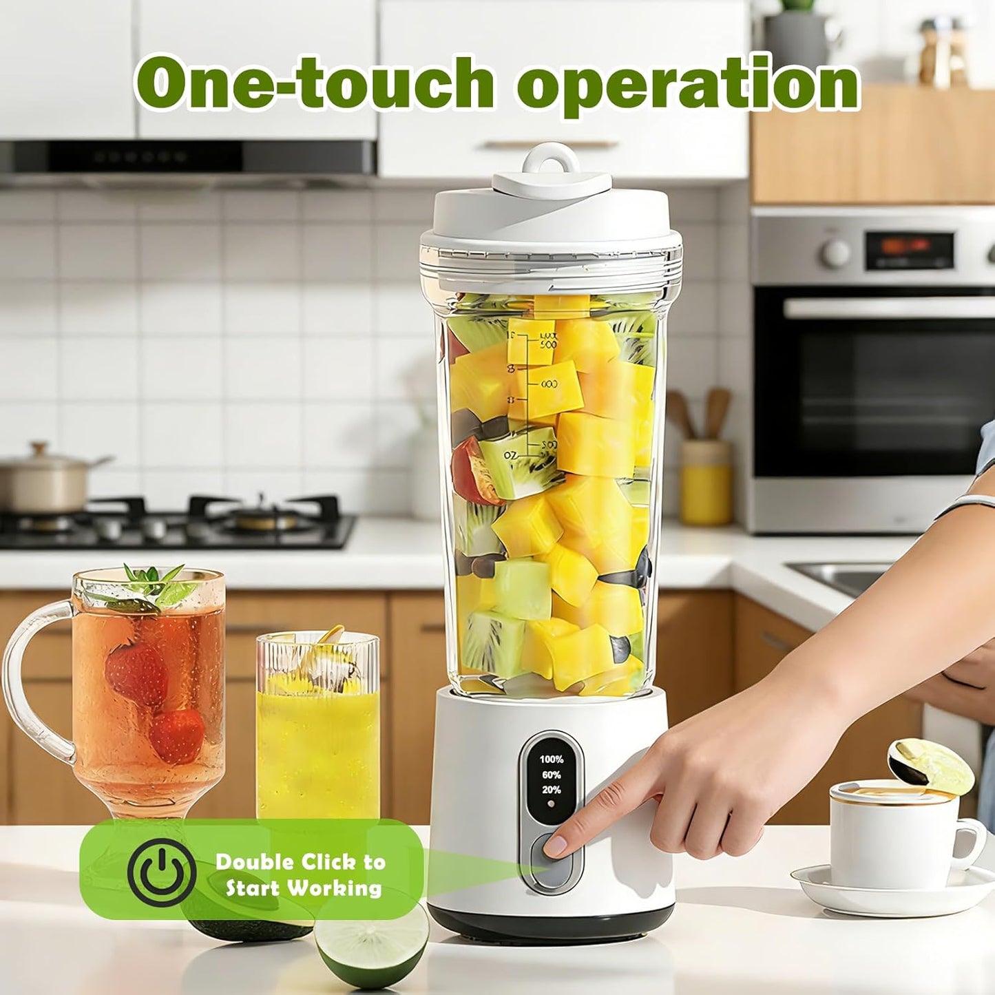 Portable Blender for Smoothies Electric Juicer - Freshly Juices Milk shakes and Baby food Small Portable Blender with 300W Motor Mini Mixer with Extra Lid Suitable for Outdoor Sports Travel