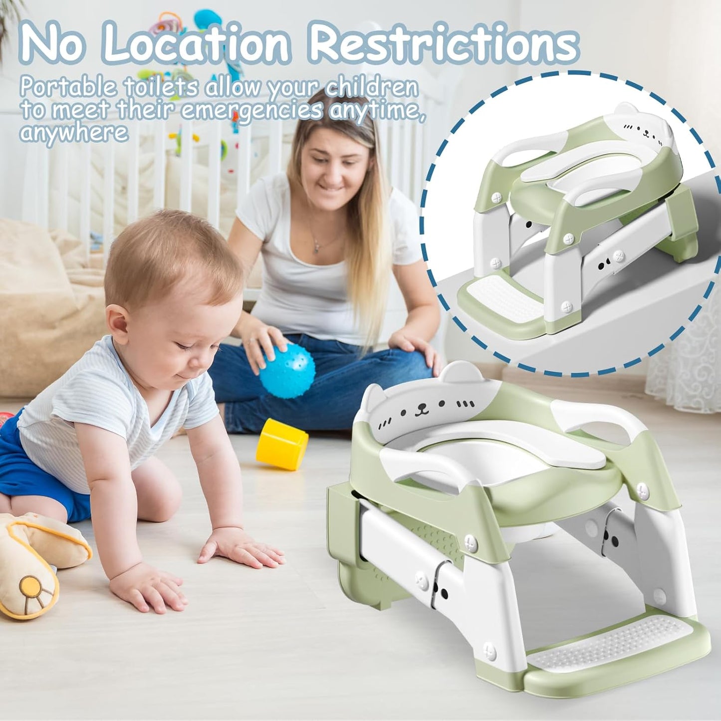 3-in-1 Baby Potty Training Seat with 2 Step Ladder, Splash Guard Anti-Slip Pad, Height Adjustable Toddler Toilet Seat with Soft Cushion for Kids Boys Girls(Grey)