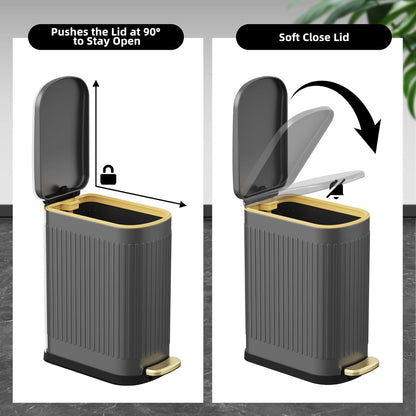 KSSKSS 2.6 Gallon Slim Bathroom Trash Can with Soft Close Lid, 10L Stainless Steel Garbage Can with Removable Liner Bucket, for Narrow Spaces,Bathroom, Bedroom (Silver)