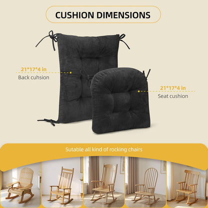 Millsilo Rocking Chair Cushions 3-Piece Set with Neck Pillow, Indoor Rocker Comfortable Tufted Non-Slip Pads with Ties, High-Density Foam Cushion for Adirondack Glider Chair, Orange, 52 x 19 x 4 Inch
