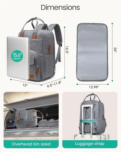 Qualyphant Extra Large Diaper Bag Backpack for Two Kids Twins - Expandable Baby Bag (26-36L), Dual Big Compartments - Includes Changing Pad & Stroller Straps, Unisex Grey