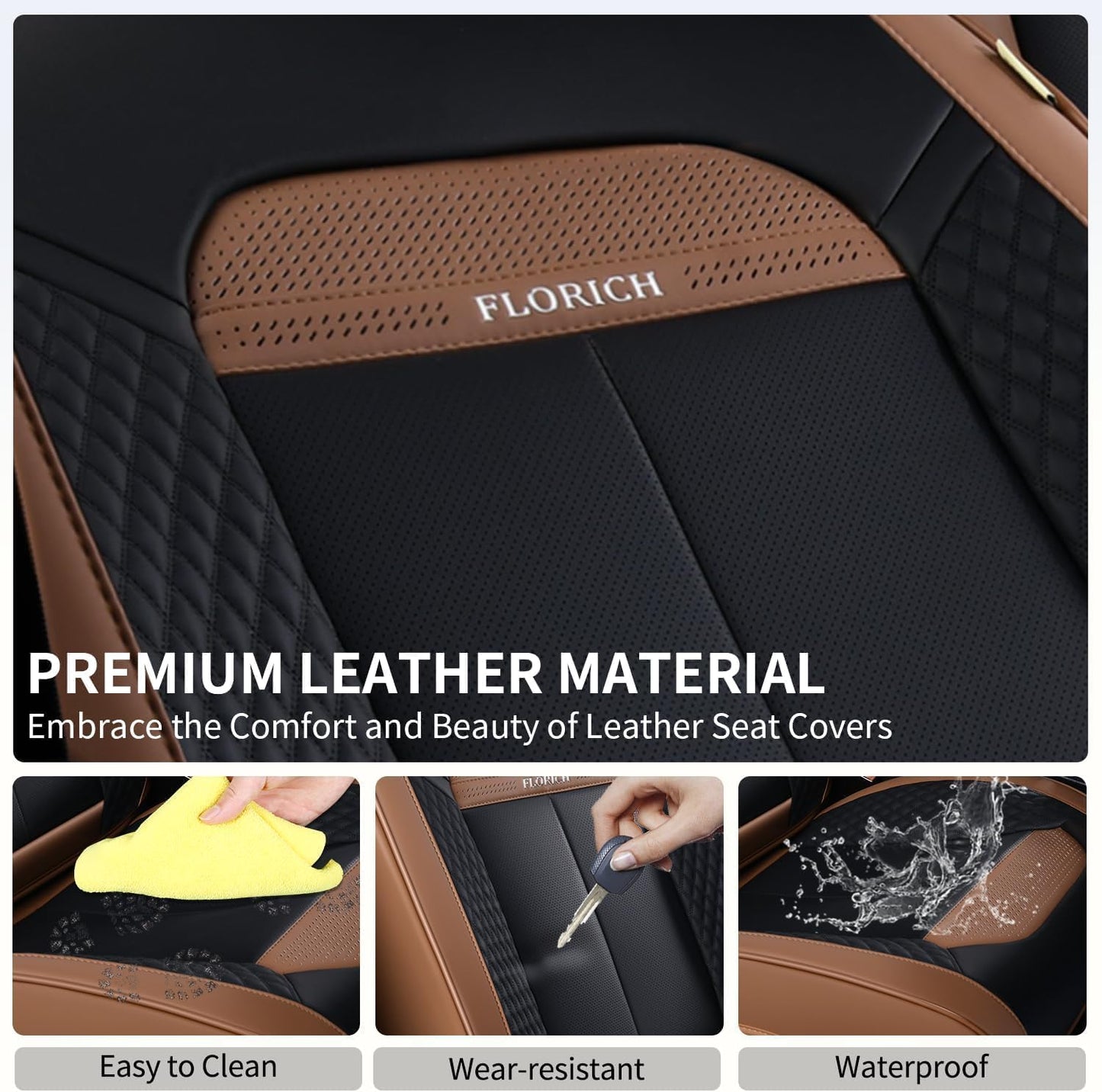 FLORICH Car Seat Covers Full Set, Automotive Seat Covers, Black Car Seat Cover, Waterproof Seat Protectors Universal fit for Car Truck Van SUV - Black