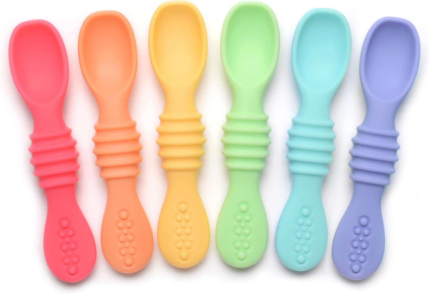 PrimaStella Silicone Chew Spoon Set for Babies and Toddlers | Safety Tested | BPA Free | Baby Spoon 6 Pack (Blue/Green)