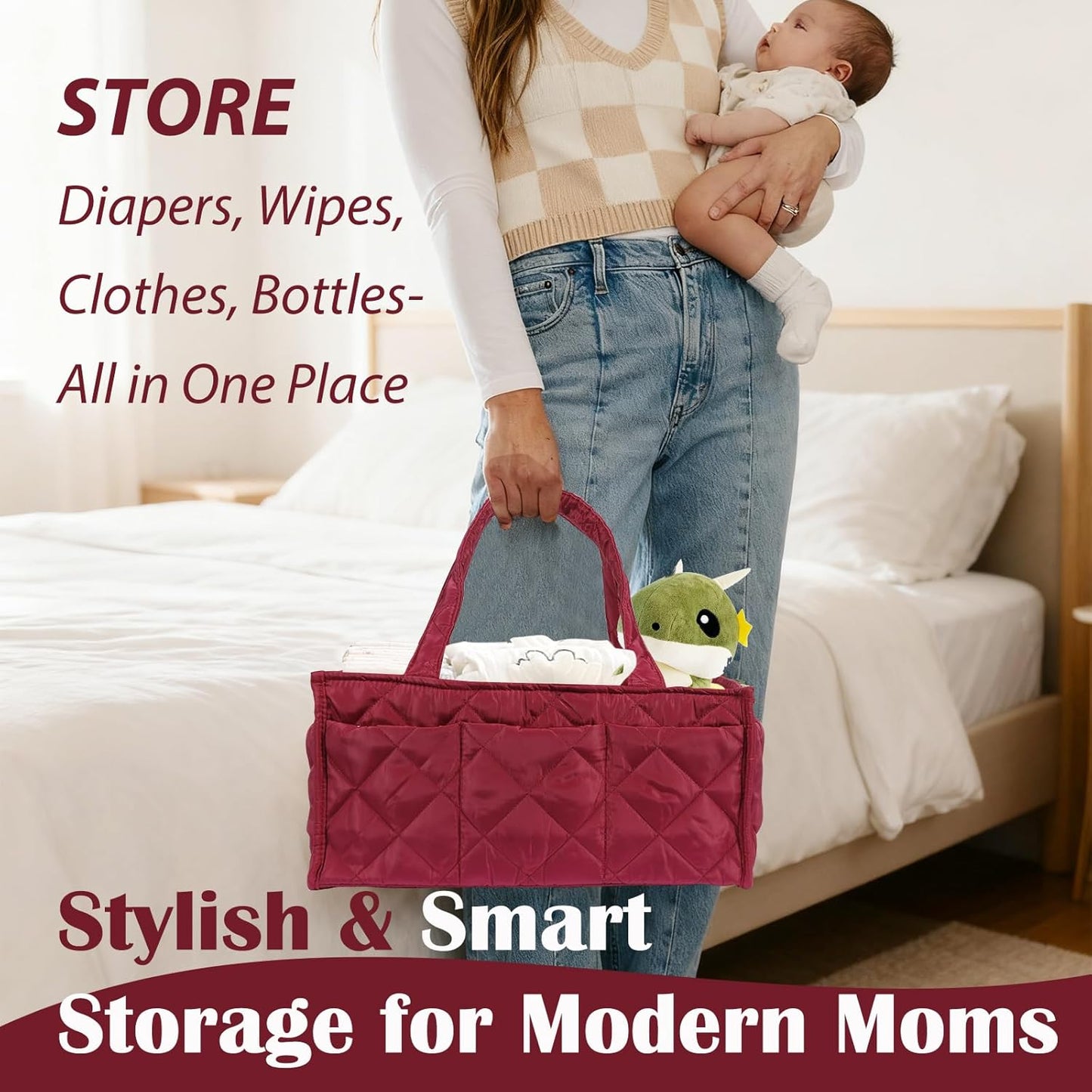 Baby Diaper Caddy Organizer, Nursery Storage Basket for Newborn Essentials, Travel Baby Basket for Diapers Baby Wipes, Organizer Tote Bag Storage Bin, Baby Shower Gifts (Mint Green)