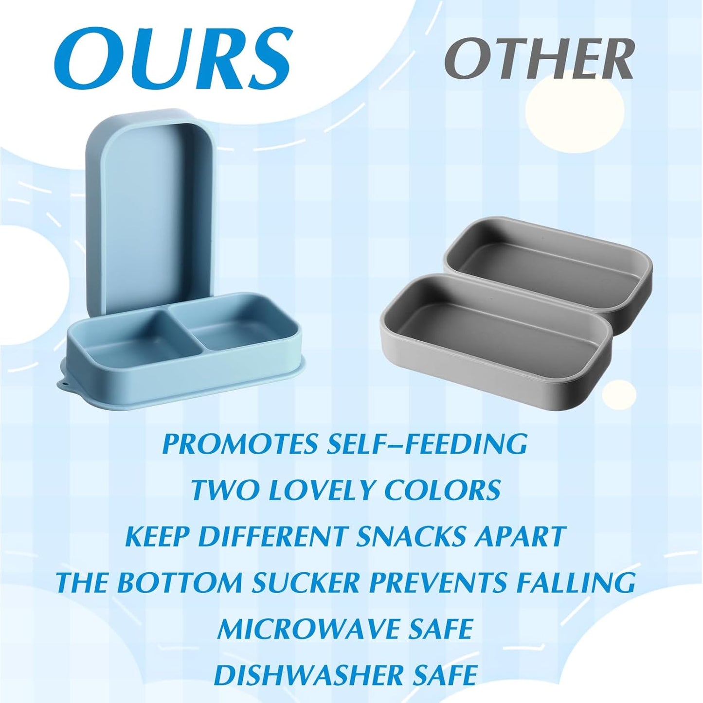 Uiifan 2 Pack Baby Suction Plate Set Silicone Suction Plate with Lid Divided Bowls for Portable Toddler Utensils Compact for Self Feeding Baby Travel Essential(Blue, Sage Green)