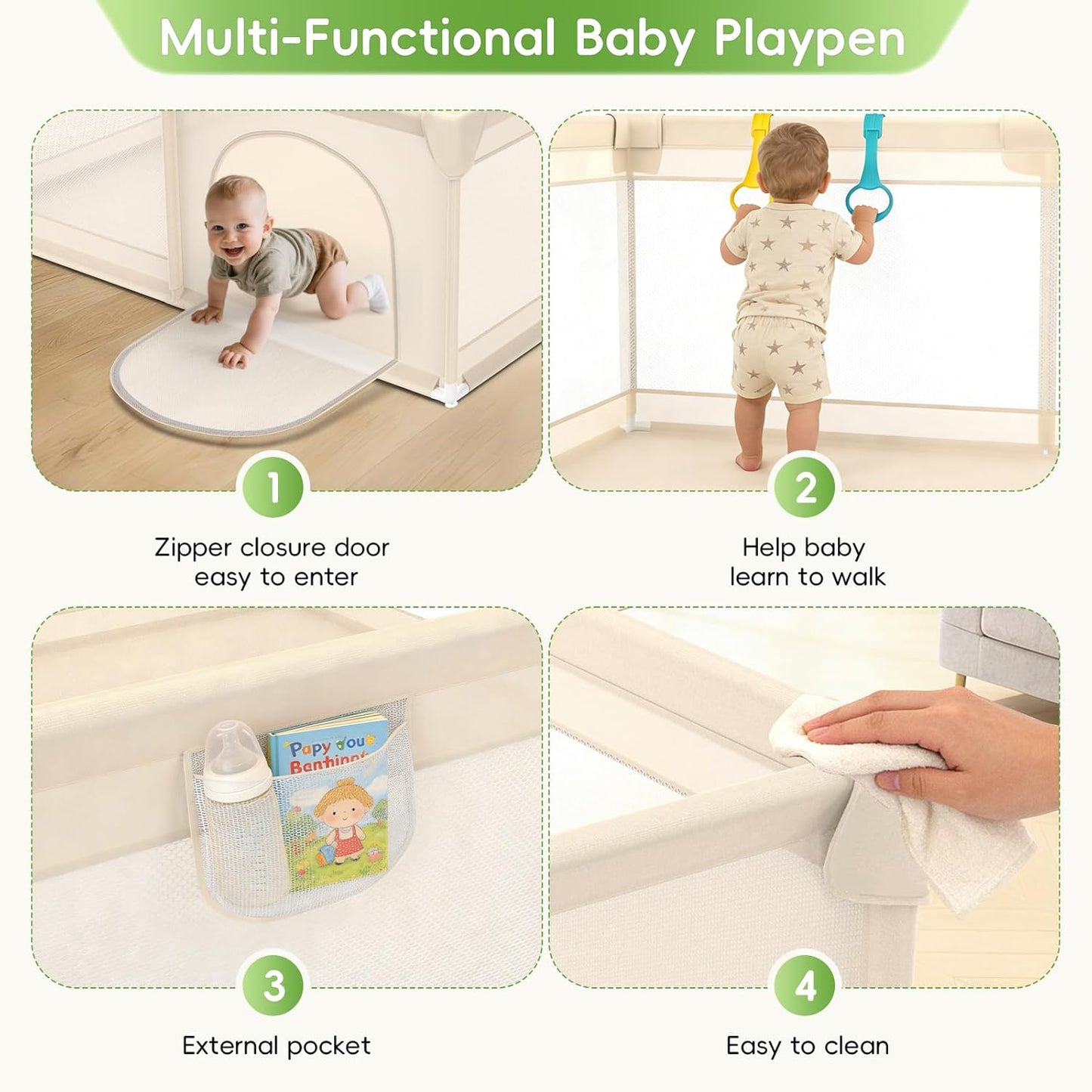 Baby Playpen with Mat 79x71inch - Extra Large Play Pen for Babies and Toddlers Indoor & Outdoor Baby Playard with Soft Breathable Mesh Cover - Sturdy Foam Infant Gate Playpen(Apricot)