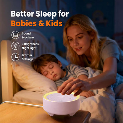 Kipcush White Noise Machine - 21 Soothing Non-Looping Sounds, Dimmable Night Light, & Blind-Touch Buttons | USB-Powered Portable Sleep Therapy for Babies, Adults, Office & Travel - White