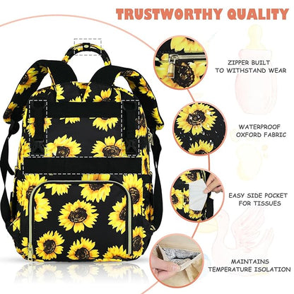 Tenot Baby Diaper Bag Backpack, Travel Diaper Bags for Baby Girl Boy Large Capacity Baby Bag Backpack for Women Sunflower