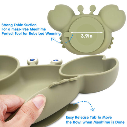 Linowos Silicone Suction Plate for Toddlers - Self Feeding Training Divided Plate Dish and Bowl for Baby and Toddler, Fits for Most Highchairs Trays, BPA Free Microwave Dishwasher Safe