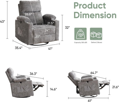 Rocking Chair Nursery with Adjustable Armrest for Breastfeeding, Glider Recliner Nursery Chair with Massage and Heat, Power Swivel Rocker Recliner with Adjustable Headrest, Corduroy, Beige