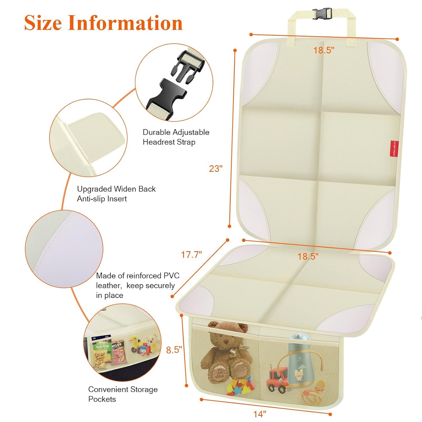 Car Seat Protector, Carseat Seat Protectors with Thick Padding and Upgraded Non-Slip Backing, Waterproof Seat Protector under Baby Car Seat, 600D Fabric Car Seat Covers with Storage Pockets for Baby
