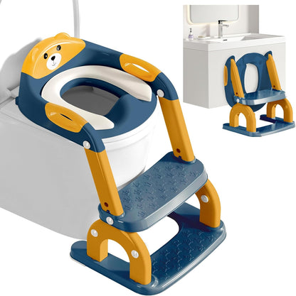 Potty Training Seat with Step Stool for Toddlers - Upgrade 2-in-1 Toilet Seat Toilet Ladder for Kids Children Boys Girls, Anti-Slip Pad & Adjustable Height with Waterproof - Pink