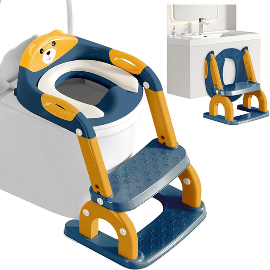 Potty Training Seat with Step Stool for Toddlers - Upgrade 2-in-1 Toilet Seat Toilet Ladder for Kids Children Boys Girls, Anti-Slip Pad & Adjustable Height with Waterproof - Pink