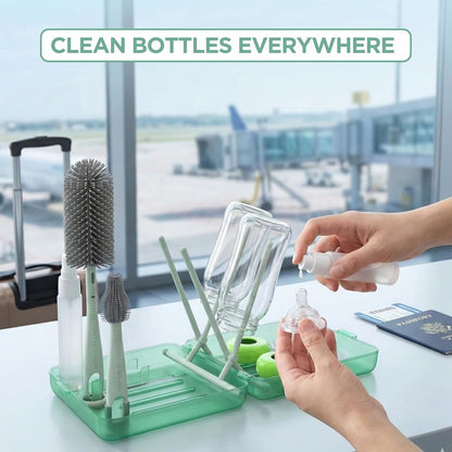 Bottle Cleaning Kit – BPA Free Brush Set, 6 in 1 Travel Bottle Cleaner Kit with Silicone Brushes for Bottle, Breast Pump, Straw, Nipple - Portable Bottle Washing Kit