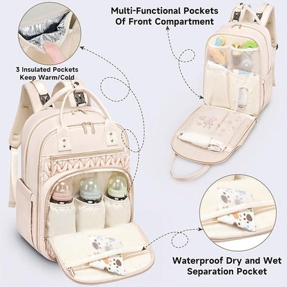 Tealari Diaper Bag Backpack,Stylish Baby Diaper Bag,Waterproof Travel Diaper Backpacks Baby Bags with Changing Pad,Stroller Straps,Insulated Pockets (Beige)