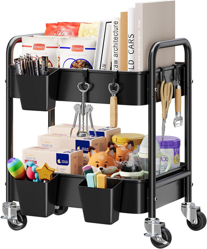 3 Tier Rolling Cart Metal with Lockable Wheels, Pink Three Tiered Diaper Caddy Cart Organizer on Wheels, Storage Utility Trolley Carts for Craft, Art, Nail, Lash, Baby Supplies, Cleaning, Mesh