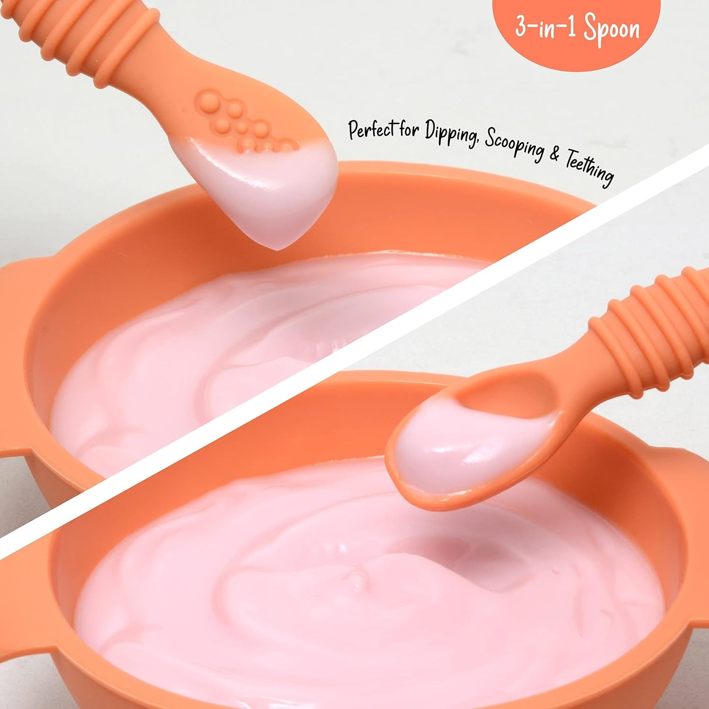 PrimaStella Unbreakable Silicone Non-Slip Bowl and Chew Spoon Set for Babies and Toddlers (Rainbow Swirl)