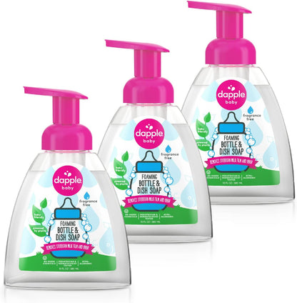 Dapple Baby Bottle & Dish Foaming Power Spray, Hypoallergenic Dish Soap for Baby Bottles, Powered by Plants, Fragrance Free, 16.9 Fl Oz (Pack of 2)