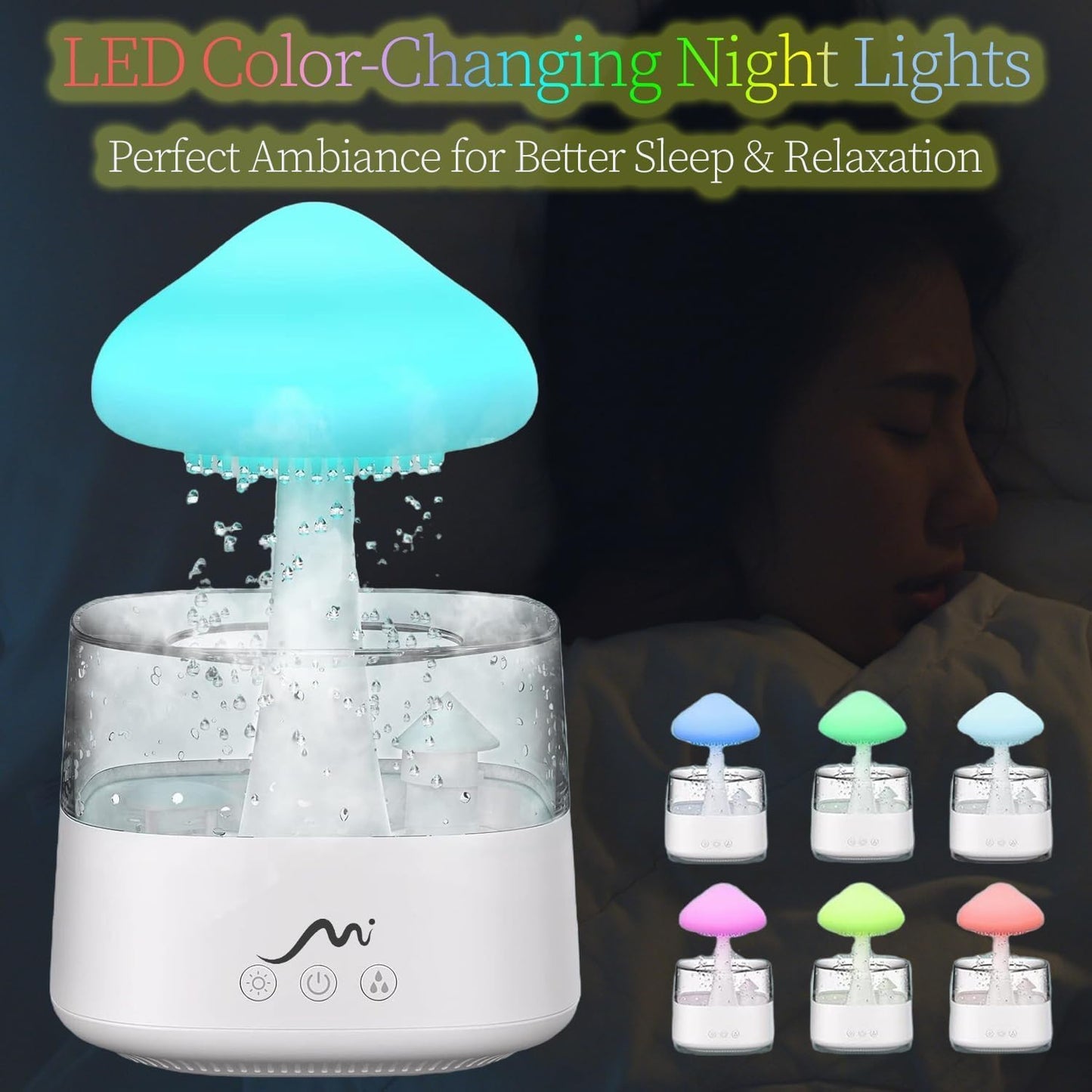 Rain Cloud Humidifier for Bedroom with Remote Control, Built-in Sound Speaker, Aromatherapy Water Drip Diffuser, LED Night Light & Raindrop Sounds for Sleep and Relaxation