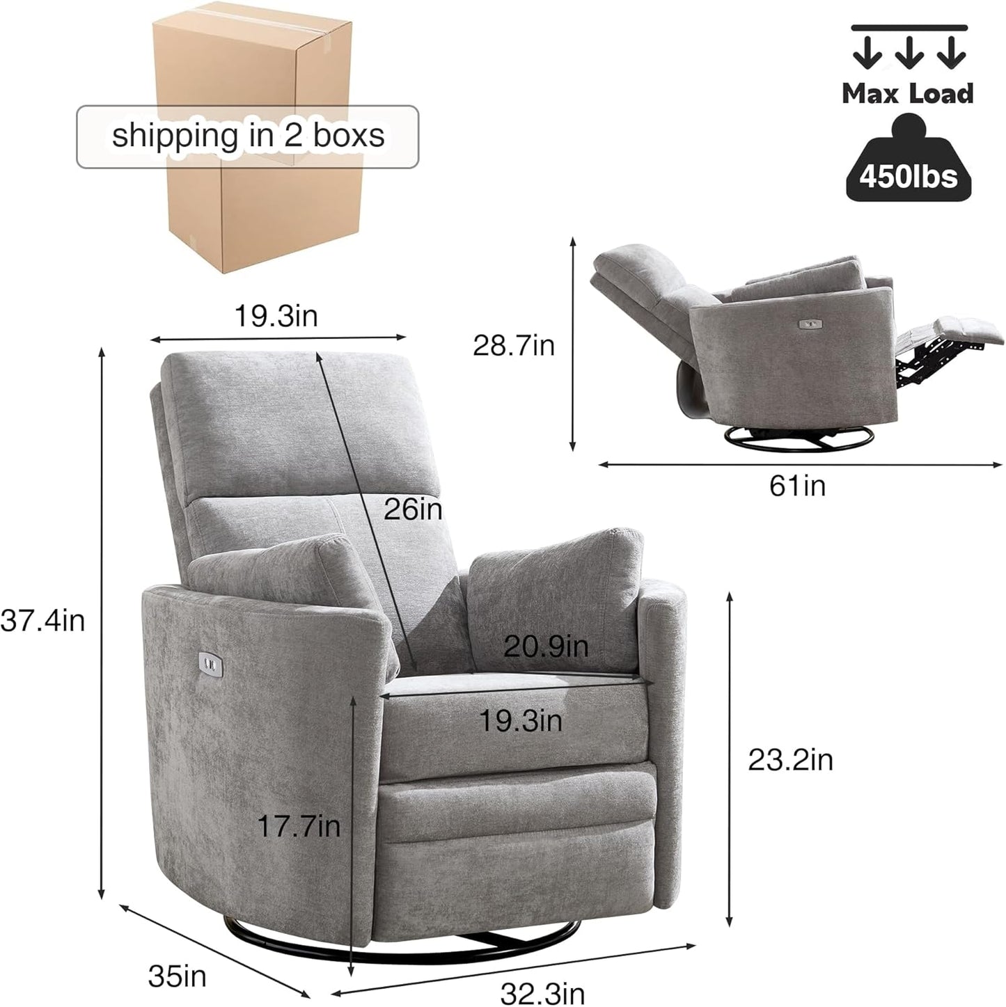 Power Recliner,Nursery Swivel Glider Rocking Chair with USB Port,Upholstered Adult Electric Recliner Rocking Chair with 2 Pillows for Living Room Bedroom (Beige Corduroy, Power-Driven)