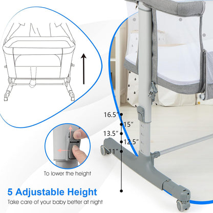 INFANS 3 in 1 Baby Bassinet, Bedside Sleeper for Newborn, Folding Crib with Mattress, Travel Bag, Wheels, 4-Sided Mesh, Easy to Assemble Cradle Co Sleeper Stationary, Rock (Dark Grey)