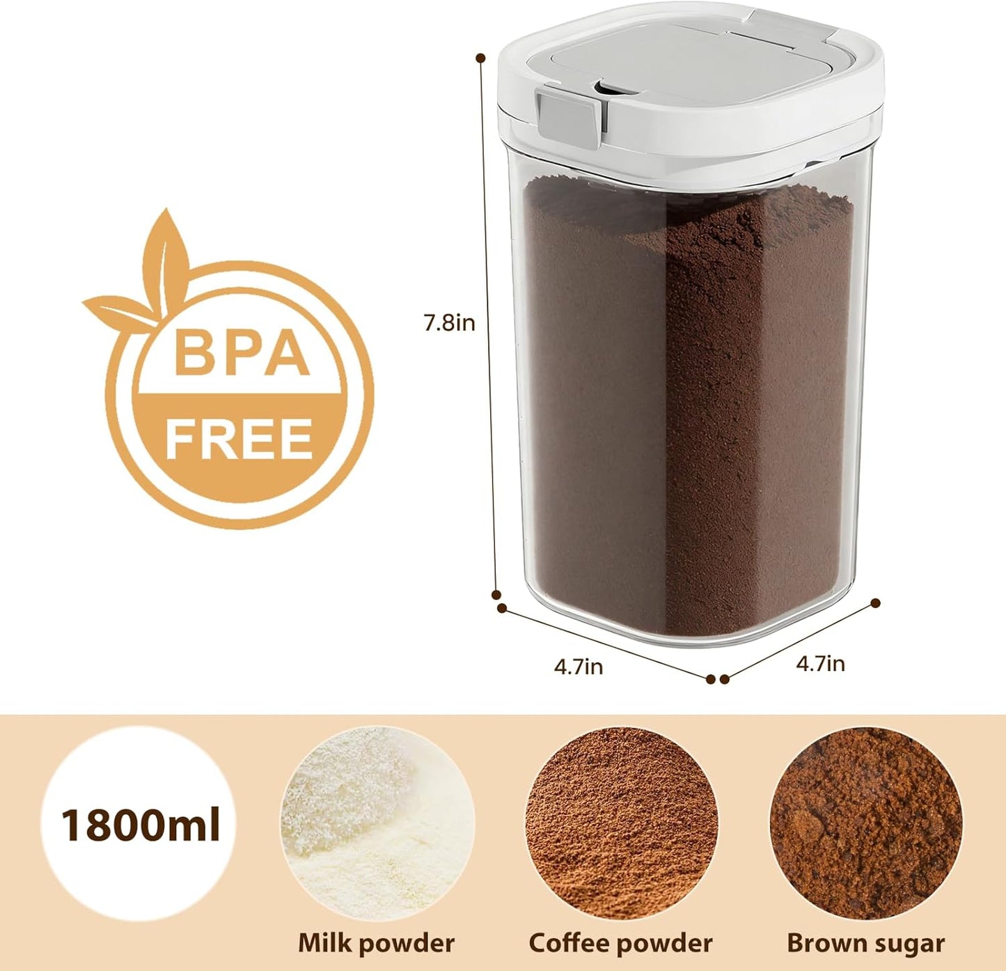 Airtight Coffee Canister-27oz Sugar and Dry Food Container BPA Free with Spoon and Layered Storage for Grounds Coffee, Beans, Tea, Sugar, Flour, Cereal,Formula