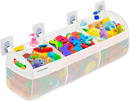Bath Toy Storage Organizer for Bathtub – Large Bath Toy Holder & Bath Toy Net, Kids Bathtub Toy Storage Bag with 6 Strong Adhesive Hooks, Quick-Dry Mesh Bathroom Toy Holder for Tub & Shower