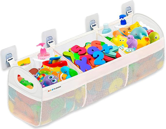 Bath Toy Storage Organizer for Bathtub – Large Bath Toy Holder & Bath Toy Net, Kids Bathtub Toy Storage Bag with 6 Strong Adhesive Hooks, Quick-Dry Mesh Bathroom Toy Holder for Tub & Shower