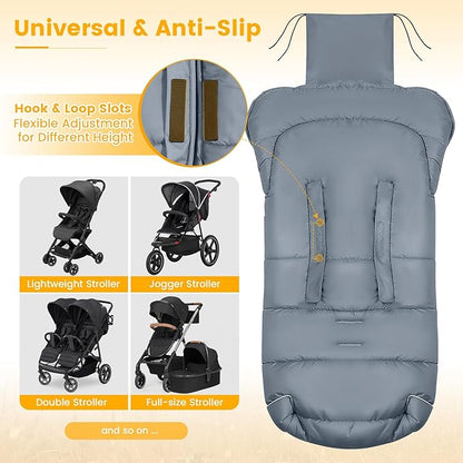 Orzbow Universal Footmuff for Stroller, Winter Warm Baby Stroller Bunting Bag, Waterproof Windproof Warm Polar Fleece Lined for Toddler Stroller Sleeping Bag, Grey
