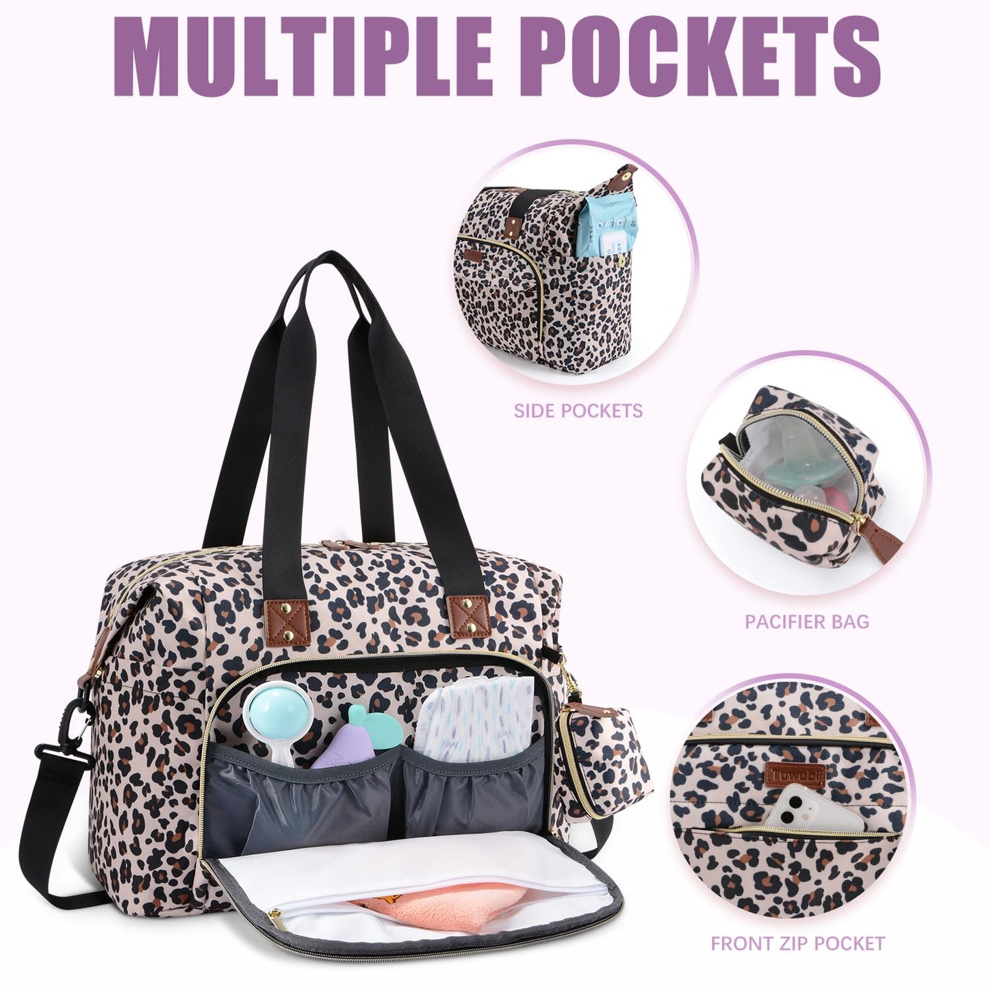 Tuwubi Diaper Bag Tote,Baby Diaper Bag with Pacifier Case Large Travel Diaper Tote Caddy for Mom and Dad Multifunction Large Baby Bag - M-Pink