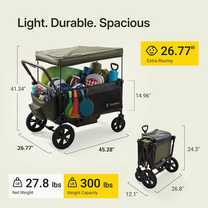 Stroller Wagon for Kids, One-Hand Adjustable Push/Pull Handle, Spacious Storage, 8"/12" All-Terrain Wheels, Canopy with Bug Net, Wagon Stroller for Daily Walks, Short Trips & Grocery Runs