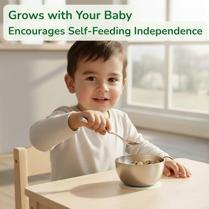 Stainless Steel Suction Bowl for Baby & Toddler – 4.3” Baby Led Weaning Bowl with Strong Silicone Base, 6M+ Self Feeding, Double Wall Insulated, Plastic-Free, Dishwasher Safe