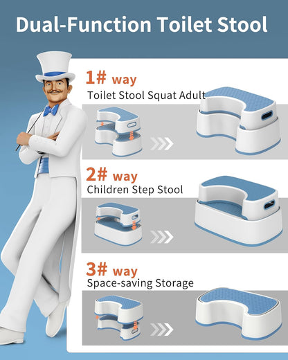 MR.SIGA Toilet Stool Squat Adult, Bathroom Stool Heavy Duty, Anti Slip Toilet Step for Bathroom, Toddler Step Stool for Kids, Off-White & Dark Gray