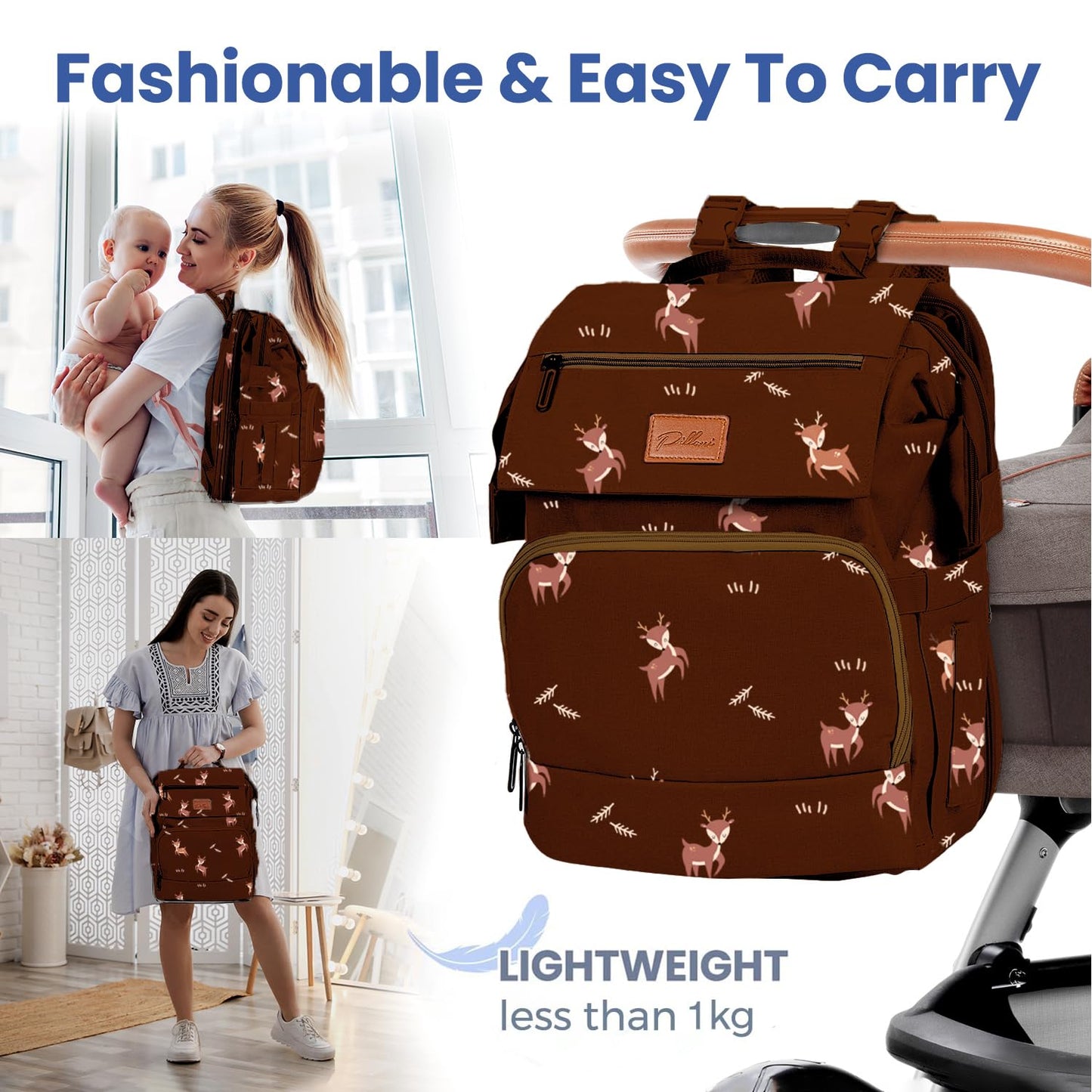 PILLANI Baby Diaper Bag Backpack - Large Waterproof Travel Diaper Bag for Boys & Girls, 16 Organizer Pockets with Changing Pad, Insulated Bottle Pockets & Stroller Straps, Baby Shower Gifts, Dinosaur