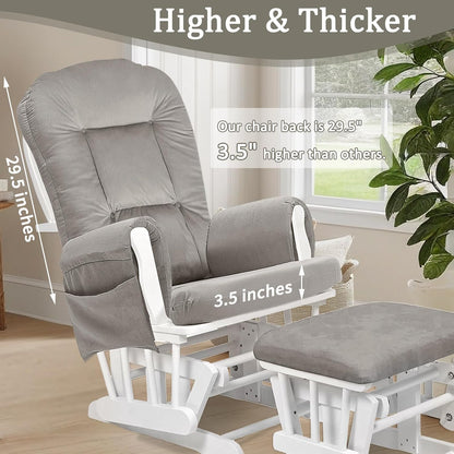 BECHAEO 5PCS Suede Glider Rocker Replacement Cushions with Ottoman Cover Thicken Soft Rocking Chair Cushion Set for Indoor Nursery Glider Rocking Chair, Blue