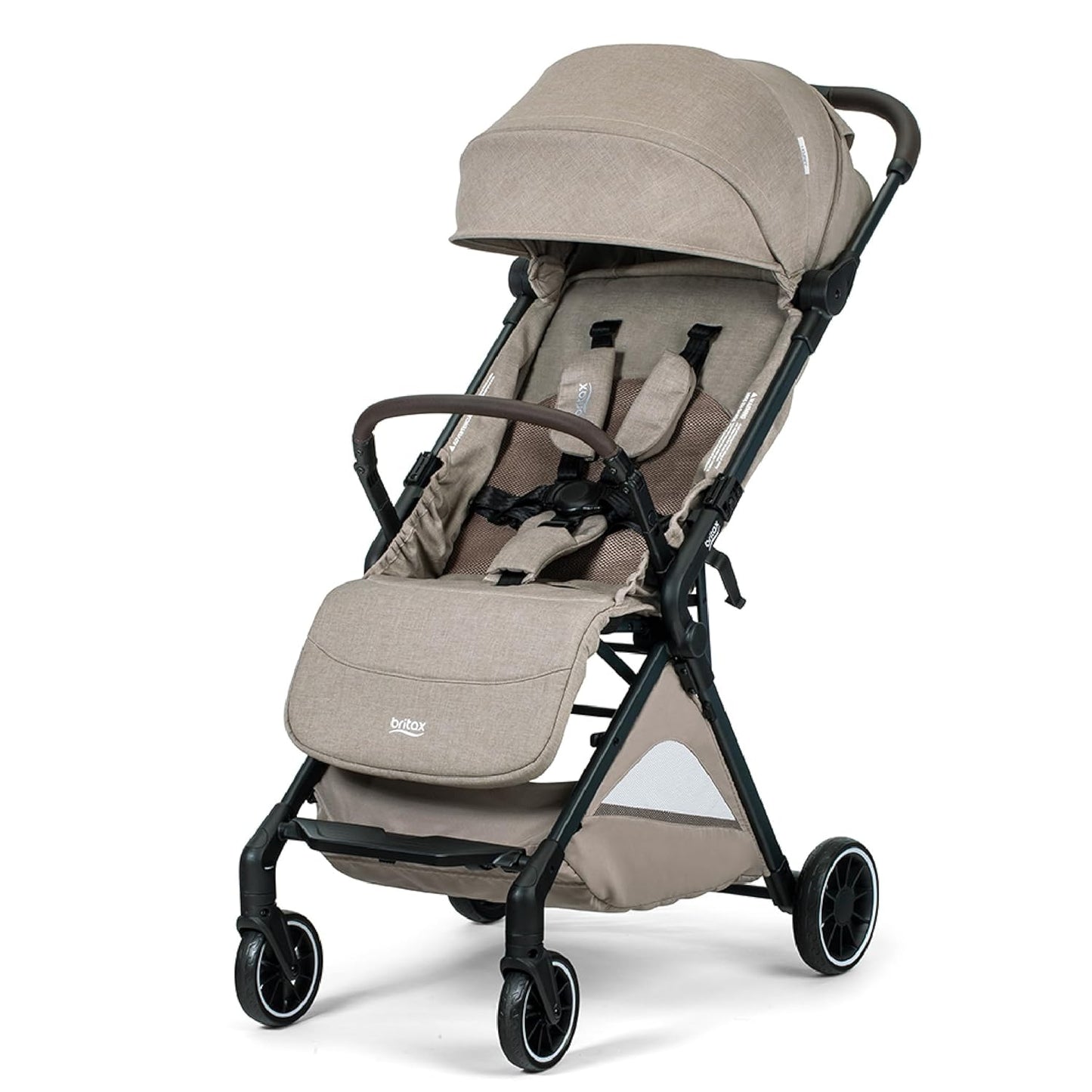 Britax Juniper Compact On-The-Go Stroller, Effortless Fastpack System with One-Hand RapidFold, Portable & Lightweight for Travel, Built-in Carry Handle, Ventilating Fabrics, Raven Black