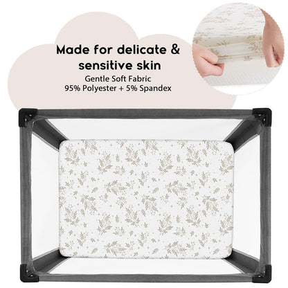Yoofoss Pack and Play Sheets Fitted, Mini Crib Sheets 2-Pack for Pack N Play Mattress, Stretchy Playard Sheet, Soft and Breathable Green+Giraff