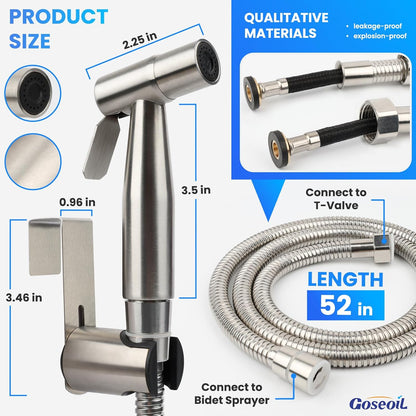 Handheld Toilet Bidet Sprayer for Toilet-Adjustable Water Pressure Control with Bidet Hose for Feminine Wash Set, Stainless Steel Brushed Nickel Cloth Diaper for Baby Wash