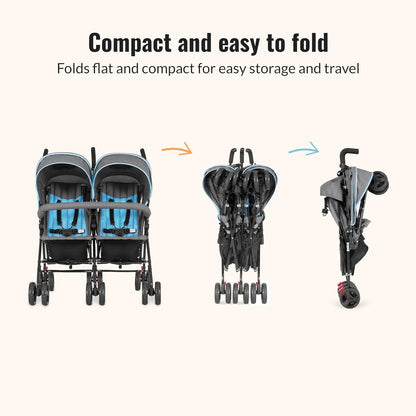 Dream On Me Volgo Twin Umbrella Stroller in Black, Lightweight Double Stroller for Infant & Toddler, Compact Easy Fold, Large Storage Basket, Large and Adjustable Canopy