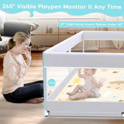 Fshibila Baby Playpen, 50x50 Inch Baby Playard for Babies and Toddlers, Play Pens for Indoor & Outdoor, Sturdy Safety Play Yard with Soft Breathable Mesh, Anti-Fall, Grey