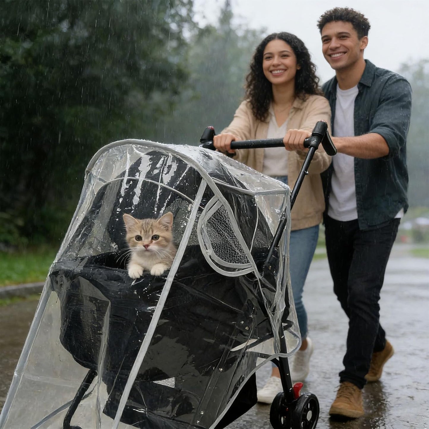 Unisize Pet Stroller Rain Cover, EVA Transparent Waterproof & Windproof Cover for Snow Rain Wind, Foldable Universal Fit for Most Dog Strollers