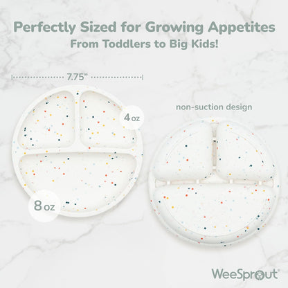 WeeSprout Silicone Plates with Lids for Babies & Toddlers (3 Pack) 100% Food-Grade Dishes for Self Feeding, Divided Design & Raised Edges for Picky Eaters, Dishwasher & Microwave Safe Weaning Supplies