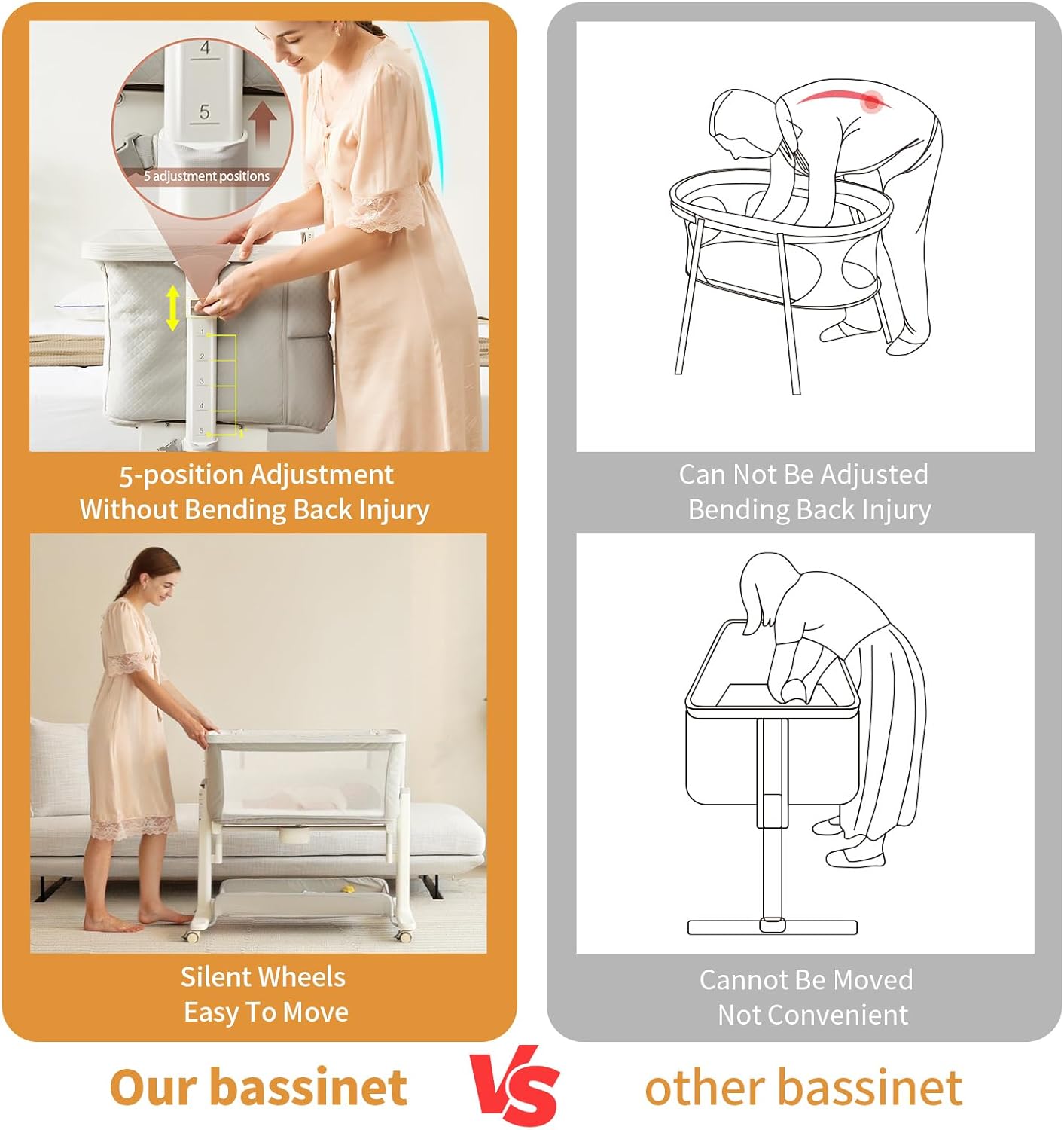 VaVaSoo Electric Rocking Bassinet for Baby Automatic Bedside Sleeper Rocks Itself 3 Speeds Auto Rolling Newborn Cradle 5 Height Adjustable with Music, Wheels, Storage, Dark Grey