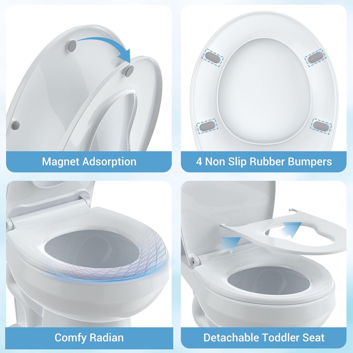 Toilet Seat with Toddler Seat Elongated, PP Material Family Toilet Seat Cover, Soft Close Adult & Toddler Seats, Easy to Clean, Safe Potty Training Solution for Kids, Bathroom Upgrade for Home