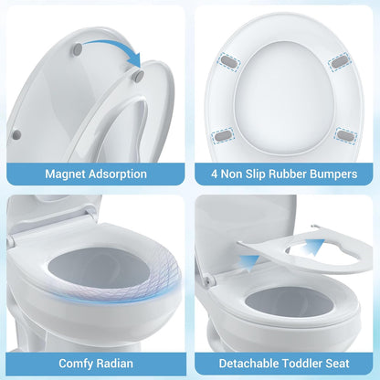 Toilet Seat with Toddler Seat Elongated, PP Material Family Toilet Seat Cover, Soft Close Adult & Toddler Seats, Easy to Clean, Safe Potty Training Solution for Kids, Bathroom Upgrade for Home